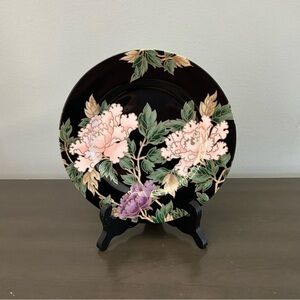 Vintage Fitz & Floyd Cloisonné Peony Black Porcelain Salad Plate